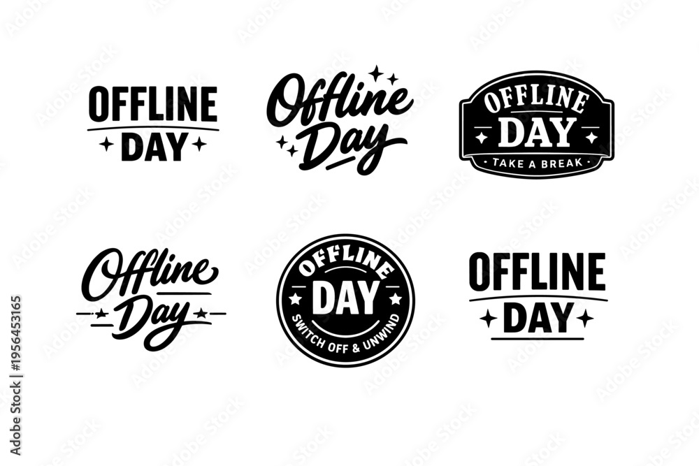 Fototapeta premium Offline day logos: typography and design variations for disconnecting