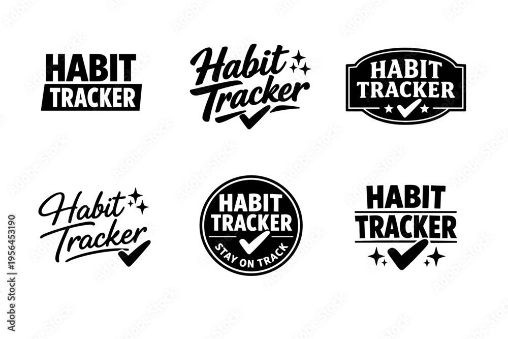 Fototapeta premium Monochrome habit tracker logos with check marks and unique typography designs