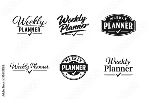 Variety of weekly planner logo designs in black and white