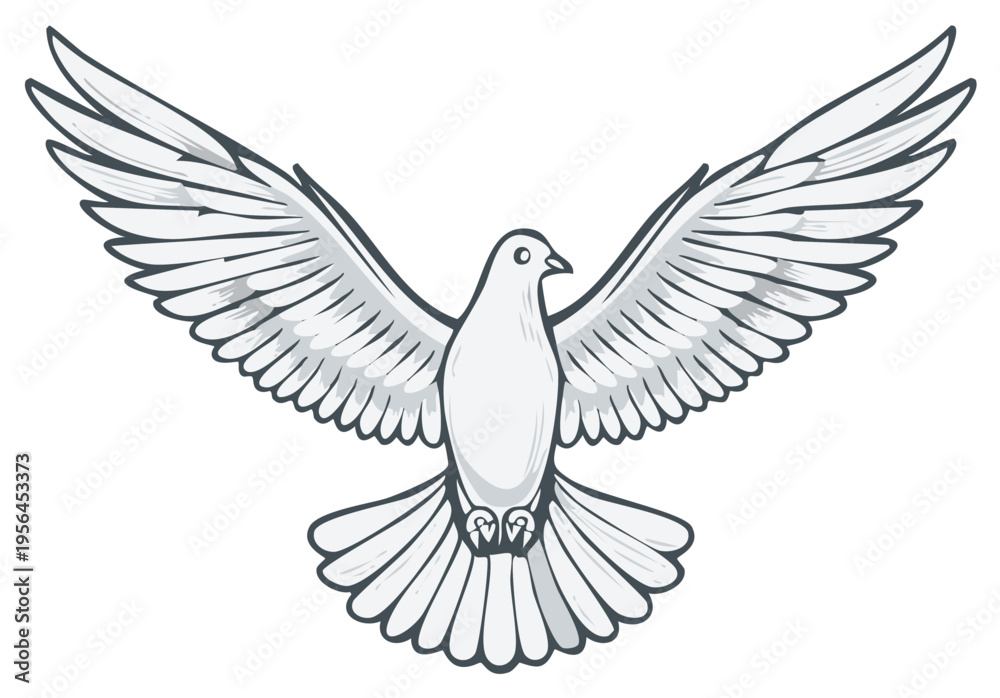 Obraz premium Cartoon dove illustration with outstretched wings, simple design