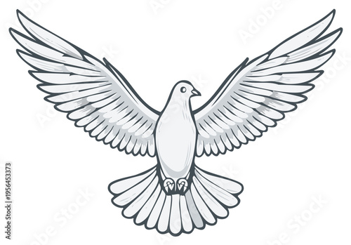 Cartoon dove illustration with outstretched wings, simple design