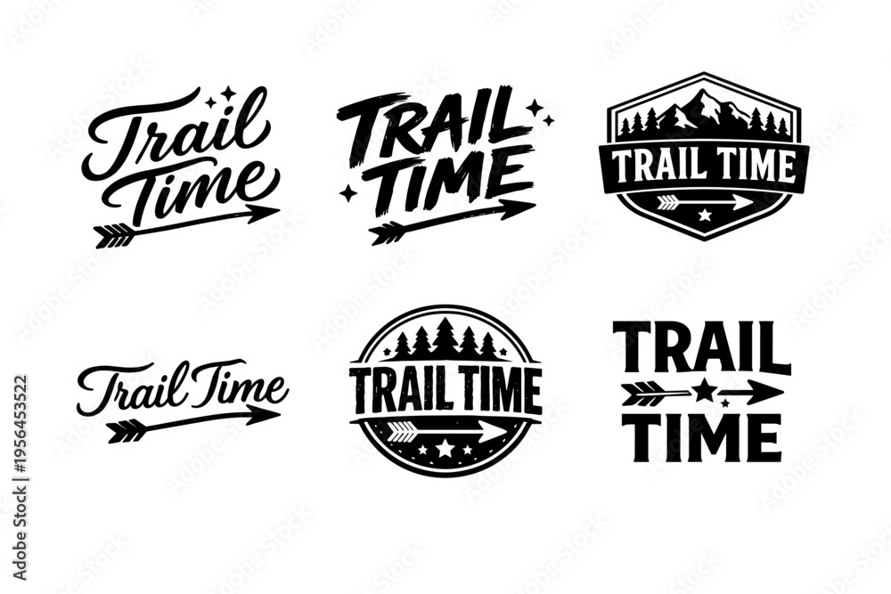 Obraz premium Trail time logo designs with arrows and nature elements in various styles