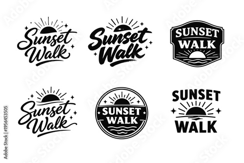 Sunset walk logo collection with sun and wave designs