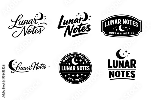 Lunar notes logo collection featuring moon and stars design variations