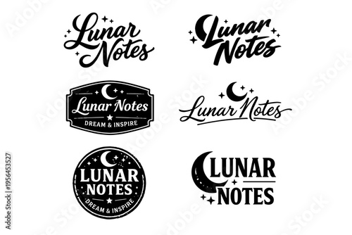 Lunar notes logo collection featuring moon and stars motifs