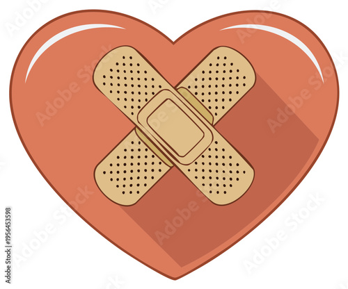 Wounded heart graphic with adhesive bandages in a crossed pattern illustrating healing