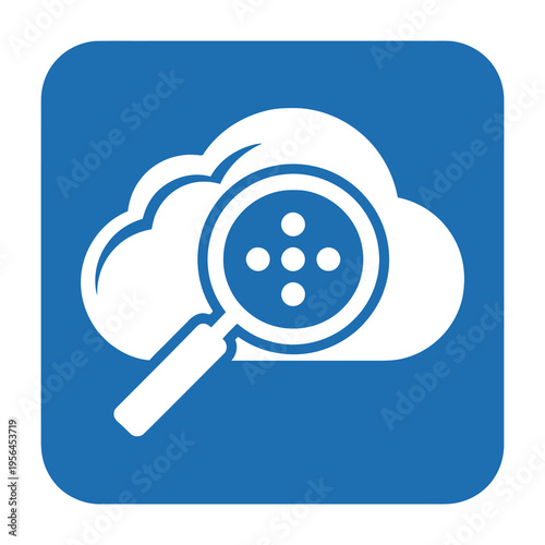 Cloud storage search concept with magnifying glass icon on blue background