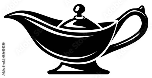 Black silhouette of a gravy boat with a lid and handle