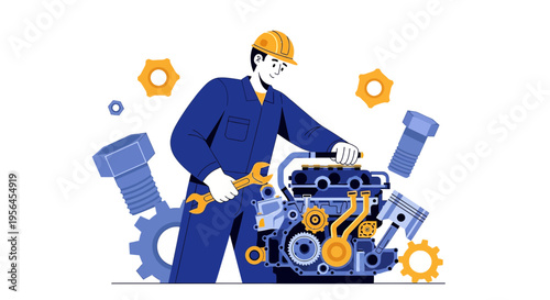 Expert technician performing engine maintenance with precision and care in the automotive industry