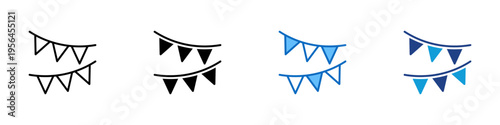 Party Banner Multiple Style Icon Design Vector - Hanging pennant flags representing celebration decoration, festive event, and party atmosphere