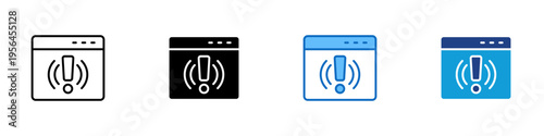 Web Alert Multiple Style Icon Design Vector - Browser window with exclamation mark representing website warning, online notification, and security issue