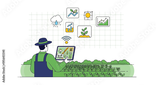 Farmer using advanced technology in agricultural field for efficient crop management system with