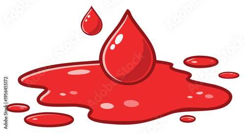 Cartoon blood spatter with droplets, red liquid illustration