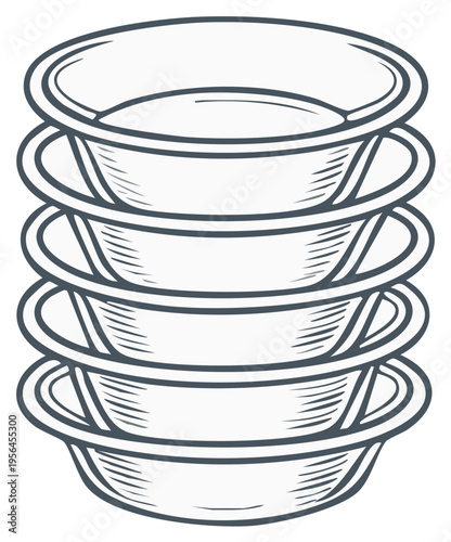 Stack of identical ceramic bowls arranged neatly for storage or display