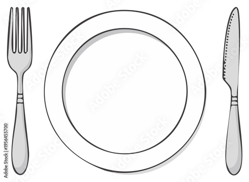 Elegant place setting featuring a clean plate, knife, and fork, with simple lines