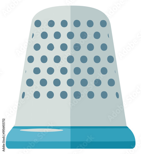 Illustrative thimble with patterned perforations and blue base for sewing and crafting