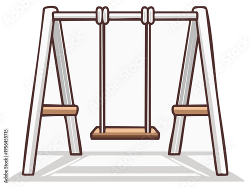 Cartoon illustration of a simple swing set for recreation, isolated on a white surface, childhood