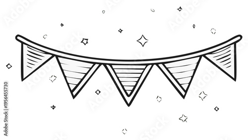 Hand-Drawn Triangle Pennant Banner with Sparkles Festive Celebration Decor Doodle Art