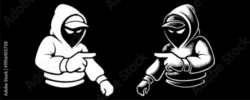 Black and White Graffiti Character Duo Facing Each Other with Spray Cans for Underground Apparel.