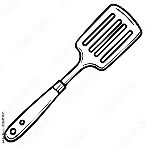 Outlined Spatula Kitchen Utensil Illustration Cooking Tool Isolated on White Background Cutlery Culinary Equipment Food Preparation