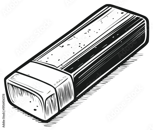Black and white illustration of a rectangular pencil eraser with a beveled edge