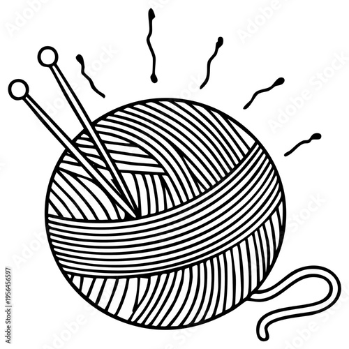 Knitting Illustration with Yarn Ball and Needles Doodle Style