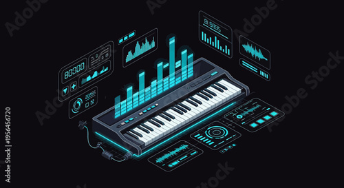 Futuristic Digital Music Keyboard Interface for Sound Design and Production Artwork