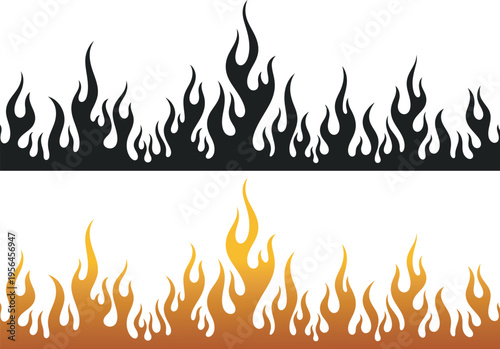 Flame graphics with black and orange colors on white background