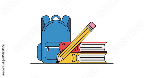 School Supplies: Backpack, Books, and Pencil Illustration