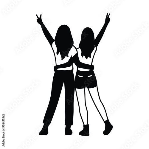 Best Friends Girls Peace Pose Silhouette Friendship Vector Design