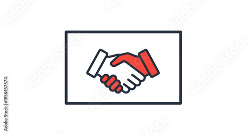 Stylized Handshake Icon with Red and White Hands in Frame