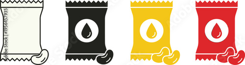 Cashew nut packaging icons set, snack food pouch mockups, colorful foil bags branding template isolated vector collection