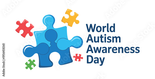 World Autism Awareness Day puzzle concept illustration with colorful pieces symbolizing support and inclusion