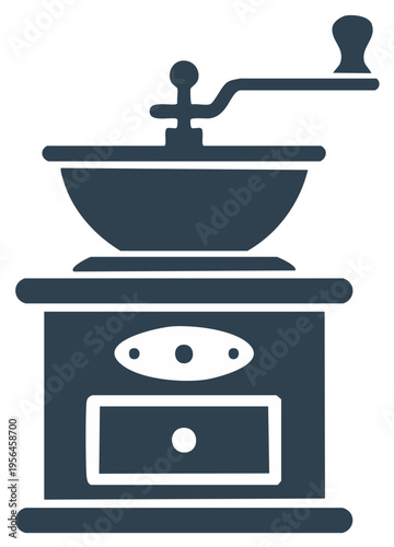 Traditional manual coffee grinder icon illustration preparing fresh ground beans for beverages