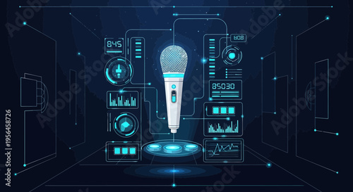 Futuristic microphone interface design with digital audio processing and recording capabilities