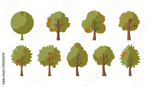 Orange fruit tree vector set citrus trees collection isolated on white background