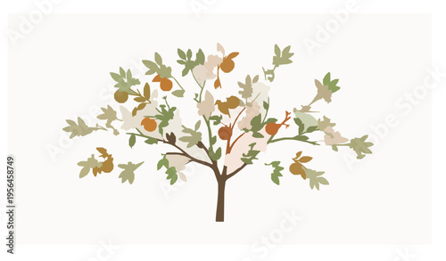 Flowering orange fruit tree vector blossom citrus plant isolated on white background