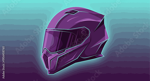 Futuristic purple motorcycle helmet on gradient backdrop displaying high-tech design