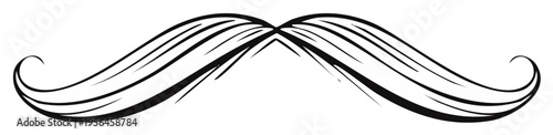 Stylized Illustration of a Decorative Curved Mustache Design, Black Lines on White