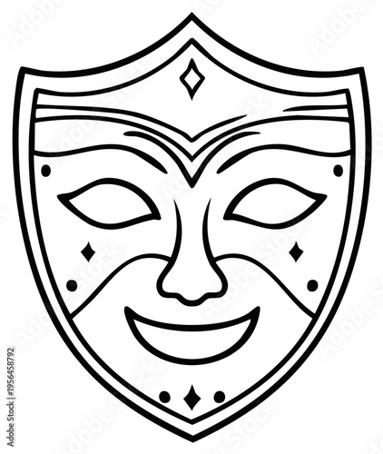 Joyful Venetian Masquerade Mask Stylized Face with Smiling Mouth and Large Eyes