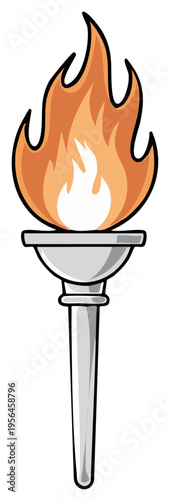 Cartoon torch with bright orange flames, representing flame, fire, and a symbol of victory