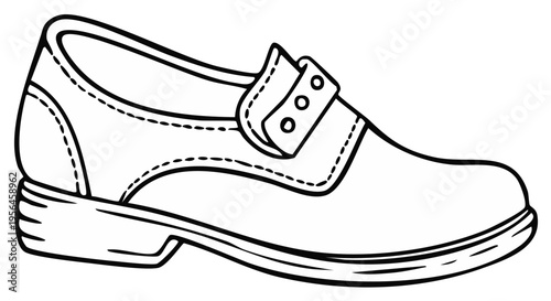 Line drawing of a single black formal shoe with a strap and buckle