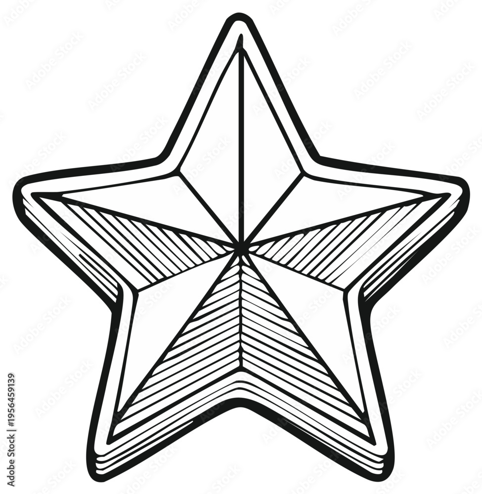 Obraz premium Black and white star illustration with geometric details in cartoon style.