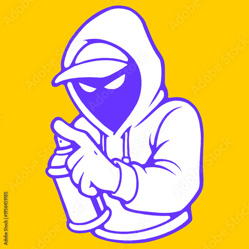 Expressive Graffiti Writer Mascot Pointing Gesture for Hardcore Urban Apparel and Sticker Design.