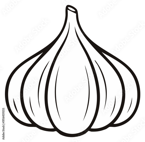 Simple illustration of a garlic bulb with bold outlines and a clean design