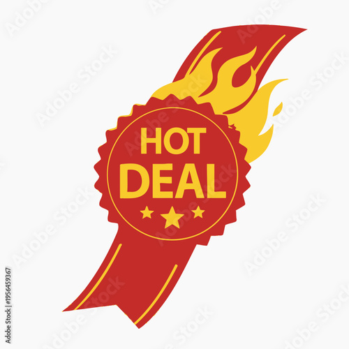 Vibrant red and yellow hot deal ribbon badge