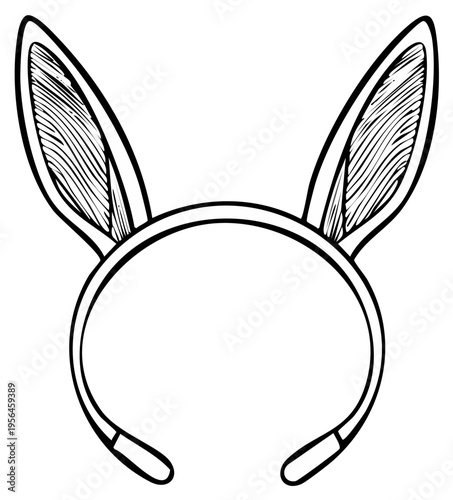 Black and white hand drawn bunny ears headband