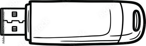 A simple black and white line drawing of a rectangular usb flash drive on a plain white background