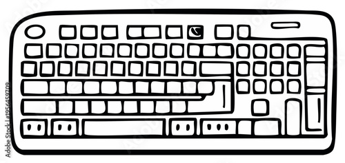 Hand-drawn wireless computer keyboard isolated, device for typing, line art illustration, vector