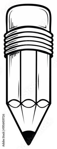 Graphic drawing of a sharpened pencil with an eraser head and lead tip